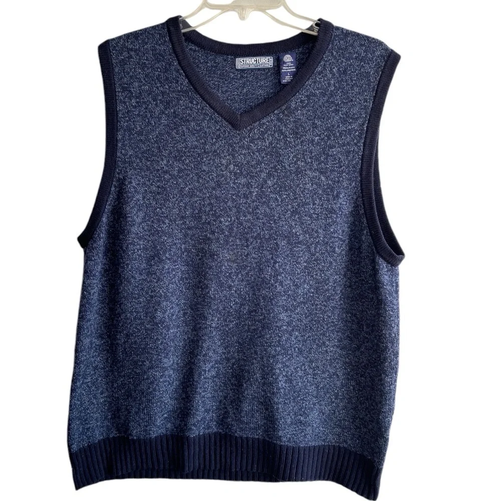 Structure Sweater Vest Mens Large Blue Lambswool Golf V-Neck Kurt Cobian 90s Y2K